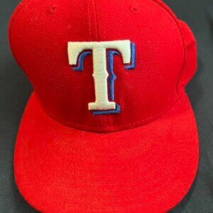 Texas Rangers Hat Cap Fitted Men 7  3/8 Red Baseball Authentic
